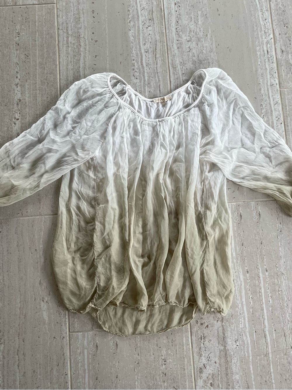 Prontomoda Giusy Women Medium Silk Blend Ombre Top White Taupe 3/4 Sleeve
